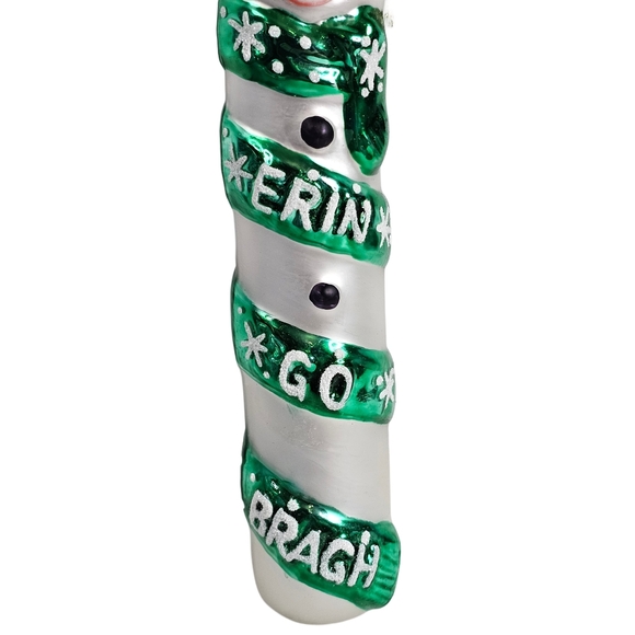 Erin Go Bragh Blown Glass Snowman Christmas Ornament 8" Irish Holiday Candy Cane - Picture 3 of 4